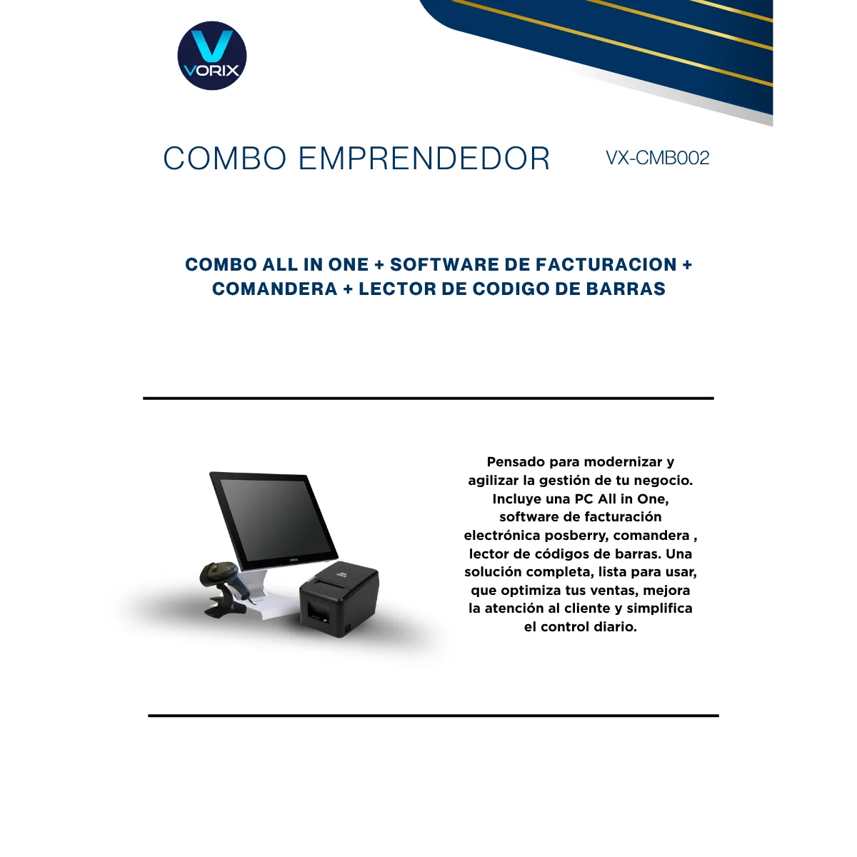 COMBO ALL IN ONE + SOFTWARE DE FACTURACION +  COMANDERA + LECTOR DE CODIGO DE BARRAS