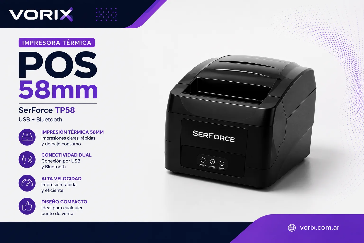 Solución POS Compacta 58mm: Impresora, Lector y Gaveta de Dinero