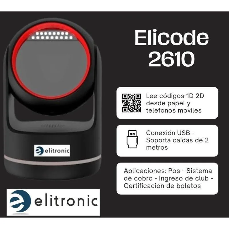 Lector de códigos de barras Elicode XL-2610 2D/1D USB